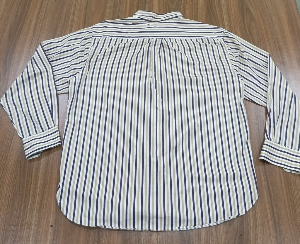 Men's Shirt-Striped -navy blue, beige, and white,-Thrift