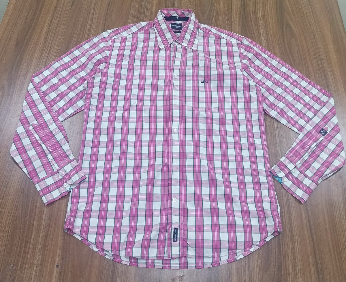 Men's Shirt-pink and white Checkered-Thrift