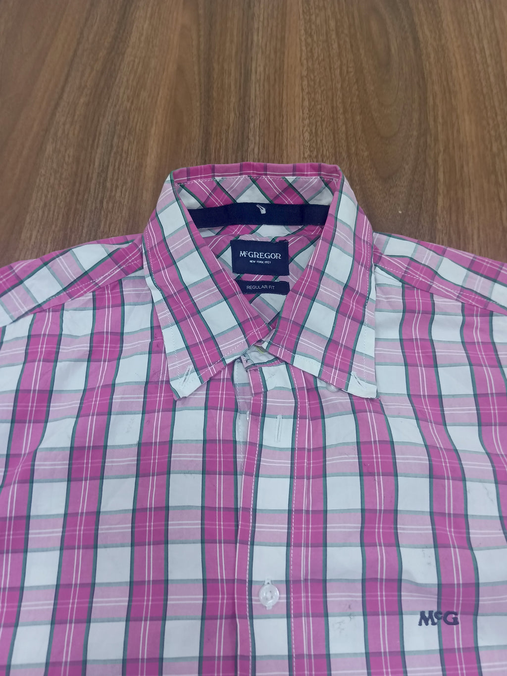 Men's Shirt-pink and white Checkered-Thrift