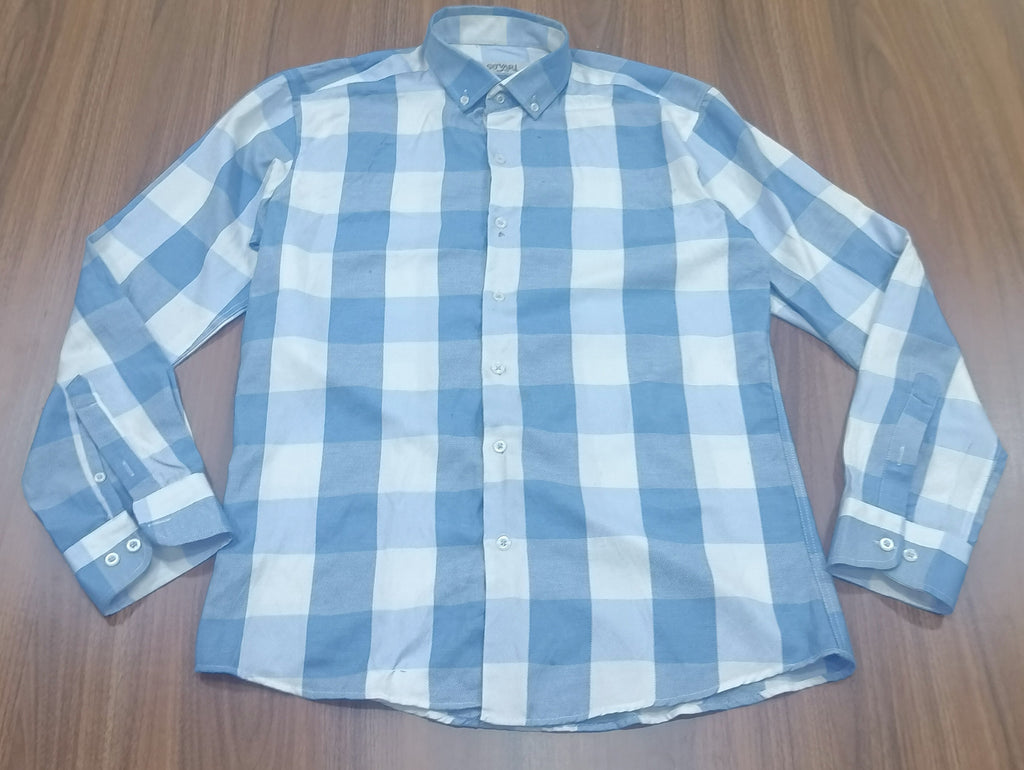 Men's Shirt-blue and white checkered-Thrift