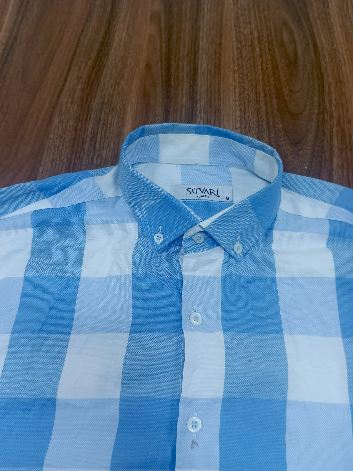 Men's Shirt-blue and white checkered-Thrift